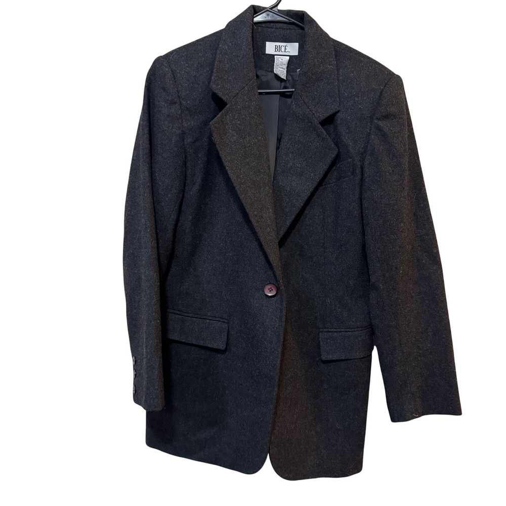 Bicé Wool Blazer Womens 12 Charcoal Grey Good Vintage Single Button Jacket